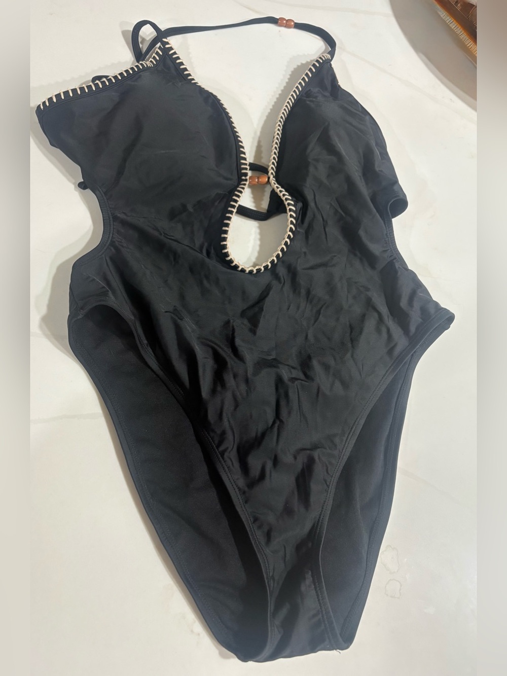 Shade & Shore Black One-Piece Swimsuit with Cream Trim
